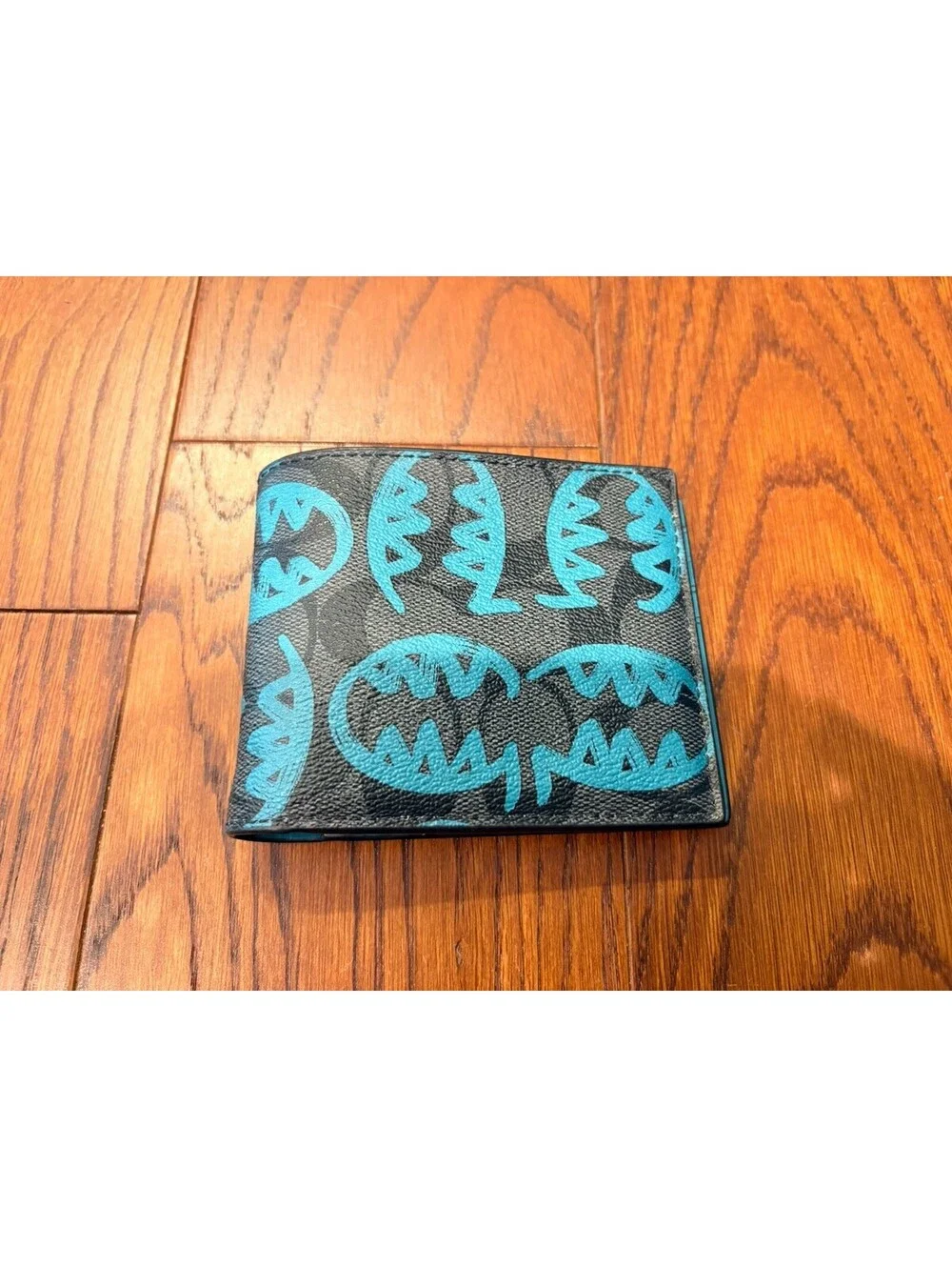 Coach x Guang Yu Collab Black Blue Signature Rexy Bifold Wallet Unisex